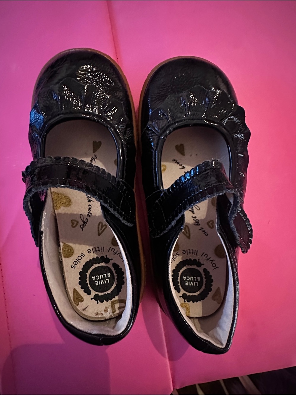 Livie & Luca Black Patent Mary Jane Shoes with Scalloped Edge